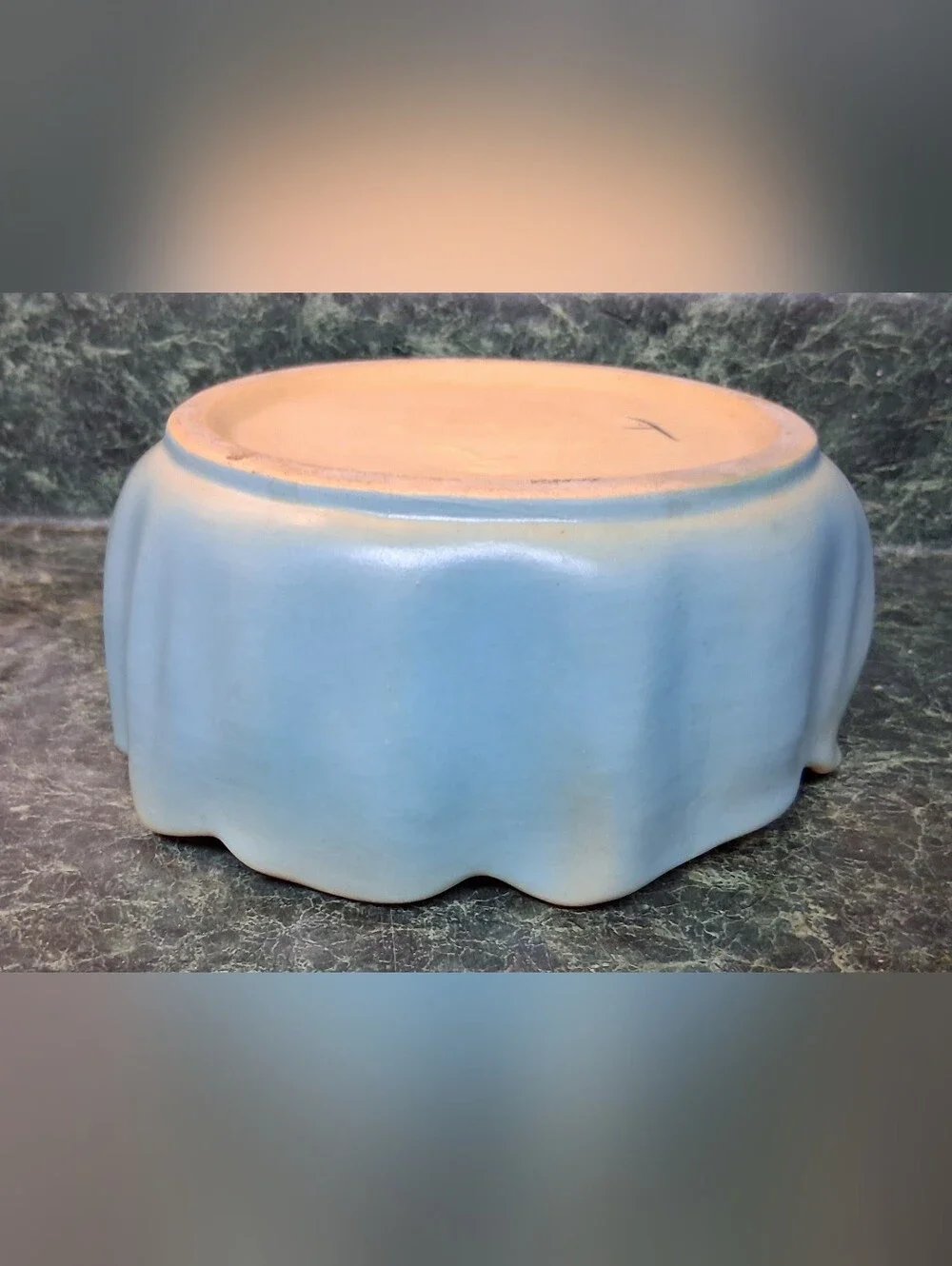 RARE Vintage Roseville Pottery Ruffled Bowl 60-6  Peach, Blue – C:1933